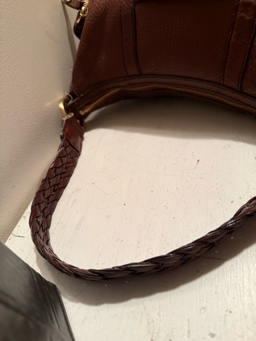 Cole Haan Hobo Brown Leather Shoulder Bag With Braided Strap - Picture 9 of 15